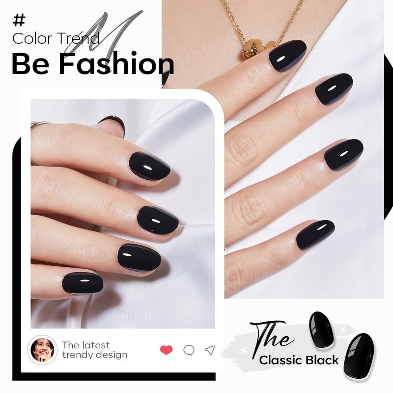modelones Black Short Press on Nails, Oval Fake Nails Kit Press Ons with Nail Glue, Adhesive Tabs, Nail File, Prep Pad, Manicure Stick, 32Pcs 16 Sizes, Women Girl Gift