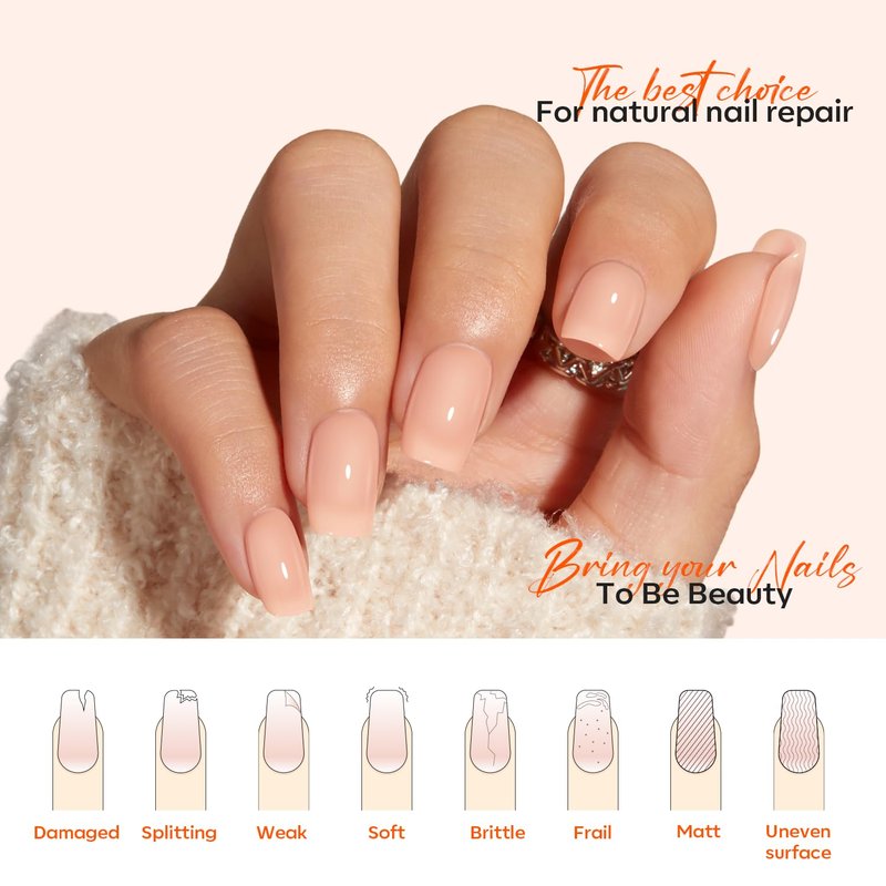 modelones Nail Strengthener and Growth 2 Pcs Milky White Nude Orange Nail Polish Kits Nail Hardener Extra Strong and Growth Nail Repair for Damaged Nails Care for Women Gifts 30ml