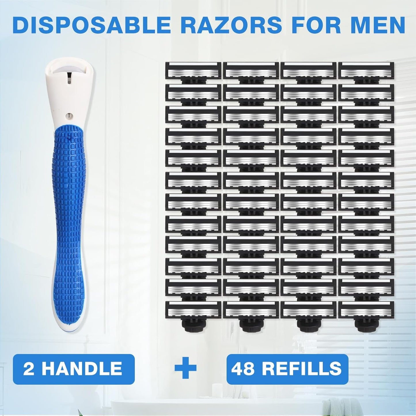 Skiennix Refillable Disposable Razors for Men - Sensitive Skin Travel Shave Set | 50 Pcs with 2 Handles & 48 Cartridges