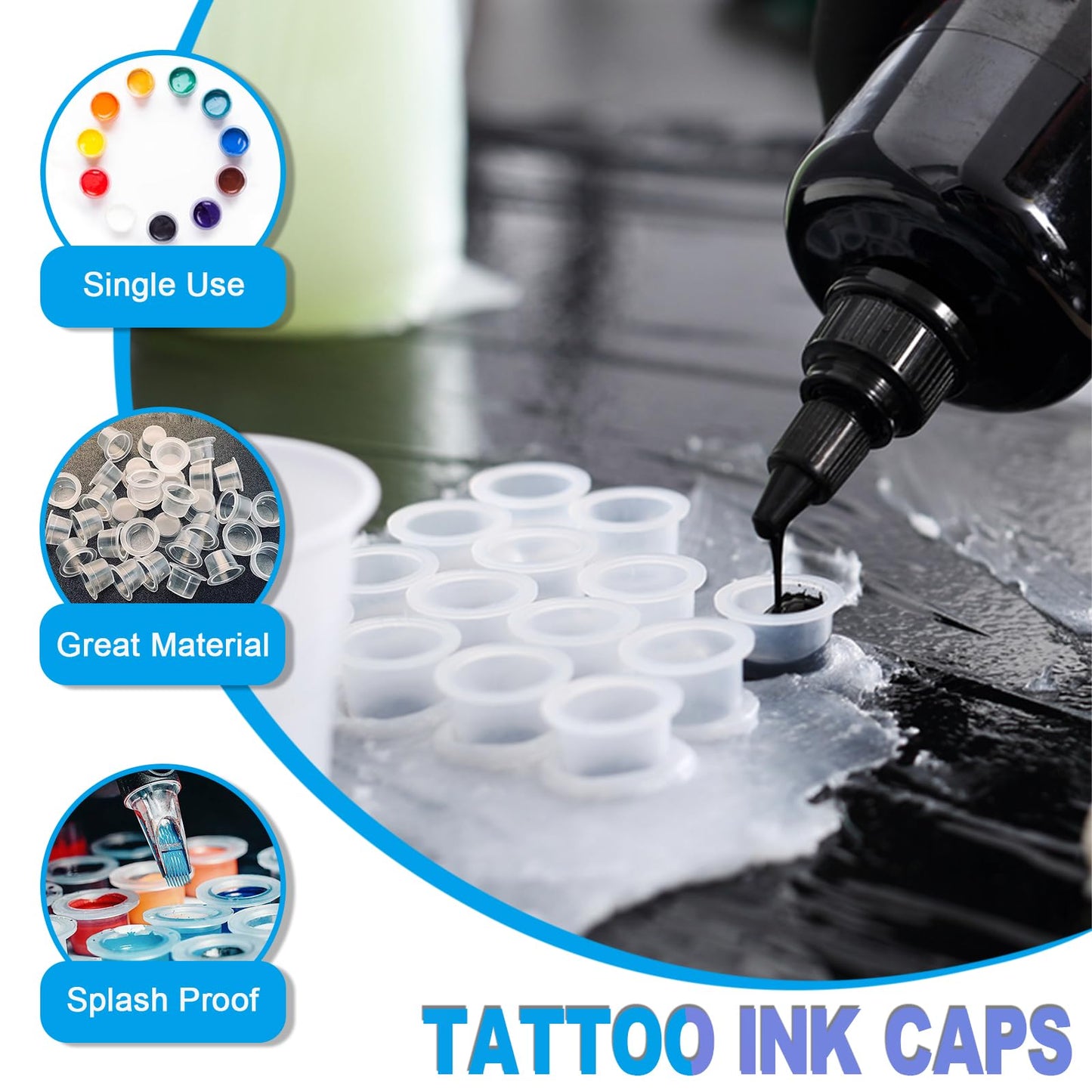 303Pcs Tattoo Ink Caps Kit - Emalla 3Pcs Black Tattoo Ink Cups Holder with 300Pcs Tattoo Ink Caps 100 Small 100 Medium 100 Large Tattoo Ink Cups Tattoo Ink Container Tattoo Kit Tattoo Supplies