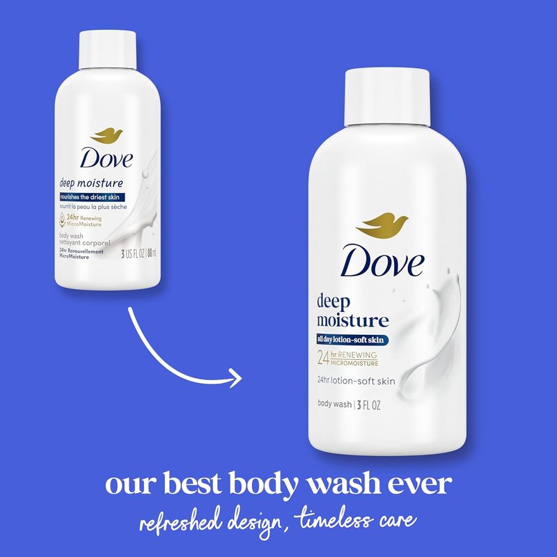 Dove Body Wash - Deep Moisture Skin Cleanser for Soft, Hydrated Skin | 3 oz, Sulfate & Paraben-Free