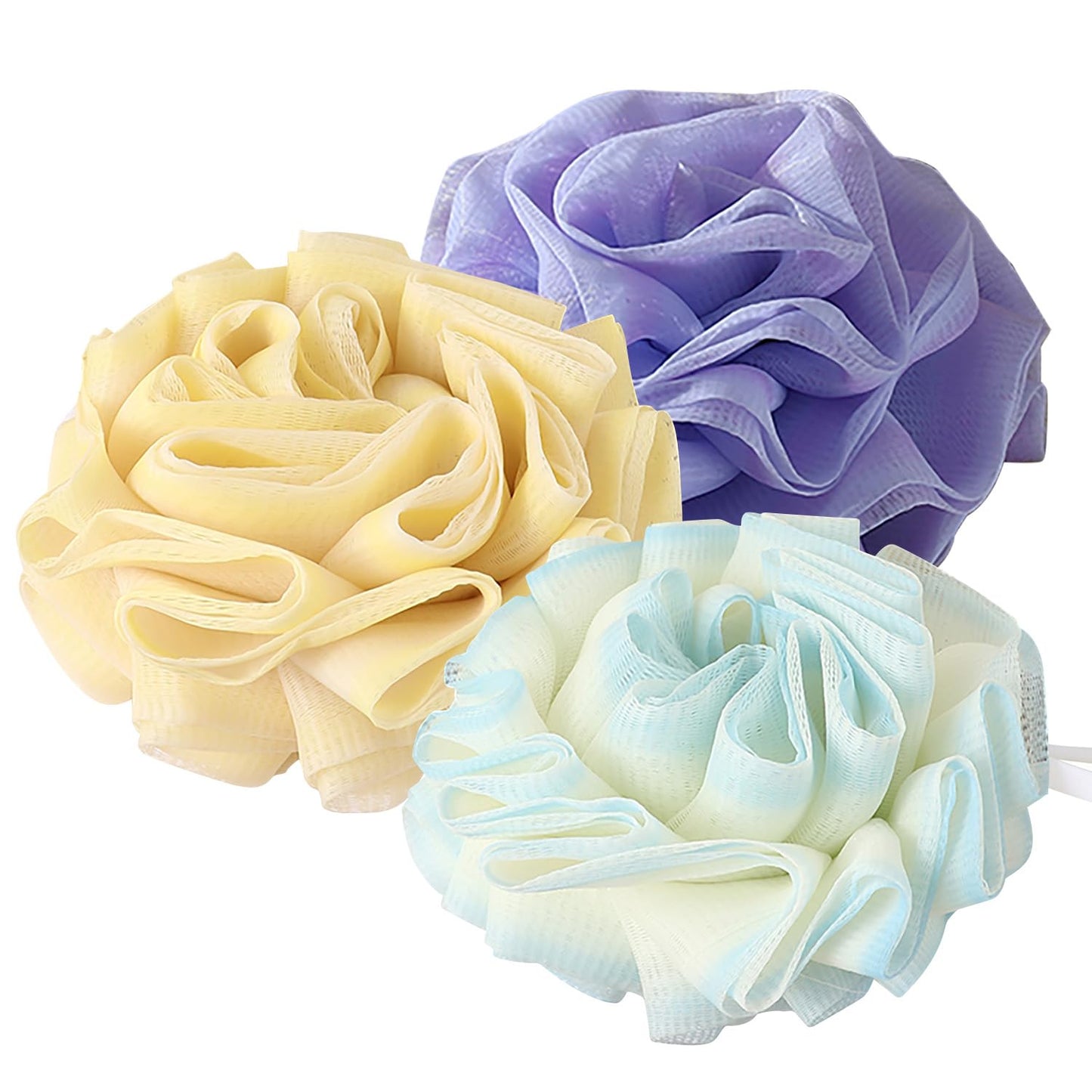 GTFL.RTPOP 3-Pack Gradient Loofah Sponges for Women＆Men and All Skin Types＆Luxury Spa & Bath Exfoliator, Premium Exfoliating Shower and Bath Sponge Set - Purple＆Blue＆Yellow