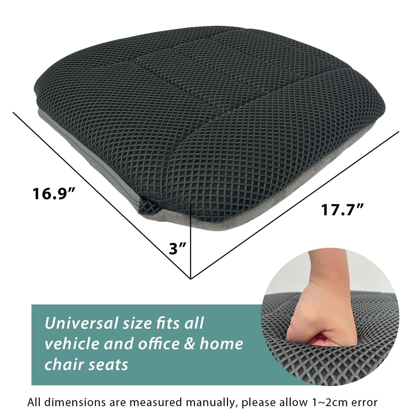 AEROiVi 17.7" L × 16.9" W × 3" H,Car Booster Seat Cushion Raise The Height for Short People Driving, Breathable 3D Air Mesh, 3 Inch Booster Seat, Non-Slip Bottom, Car Seat Pad with Truck,Cars,SUVs