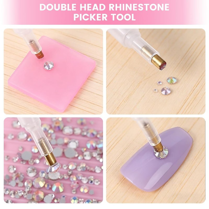 Rhinestone Pickup Tool Set - 3Pcs Dual-Ended Applicator Pens for DIY Nail Art | Shiny Diamond Dotting Tools