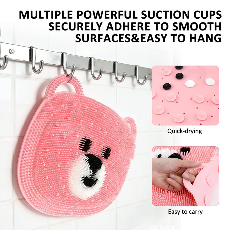 EaTubano Foot Scrubber in Shower - Non-Slip Silicone Foot Scrubber for Shower, Exfoliating Massage Mat for Feet, Dead Skin & Callus Remover, Textured Bath Mat for Men Women (Pink, 12.6"x10.2")