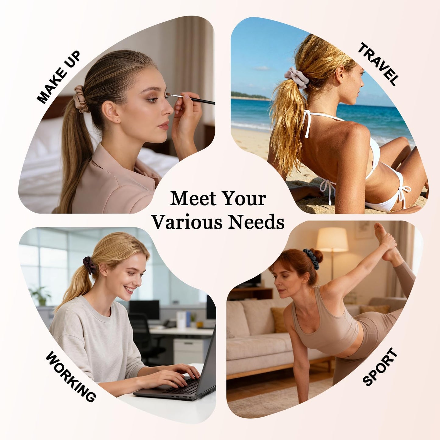 Ultra-Petite Satin Scrunchies for Women – 8PCS Neutral No Damage Hair Ties (Black, Blonde, Dark Brown, Light Brown) – No Crease, Frizz-Free, Gentle Elastic Bands for Day & Night, Perfect Gifts