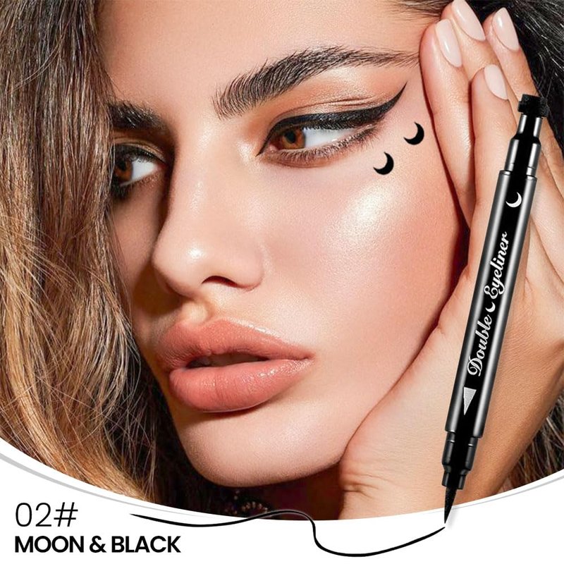 Black Winged Eyeliner Stamp Kit - Waterproof Eye Makeup Tool for Women | 1 Pcs Black Moons Design