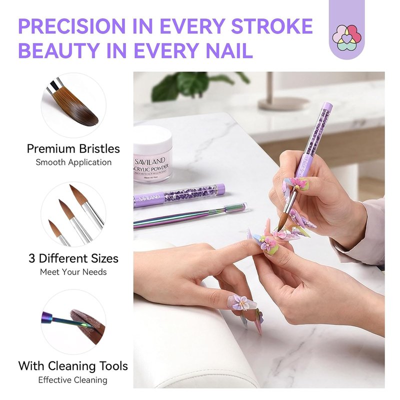 Kolinsky Acrylic Nail Brush Set - Professional Manicure Tool for Acrylic Application | Sizes 6, 10, 14