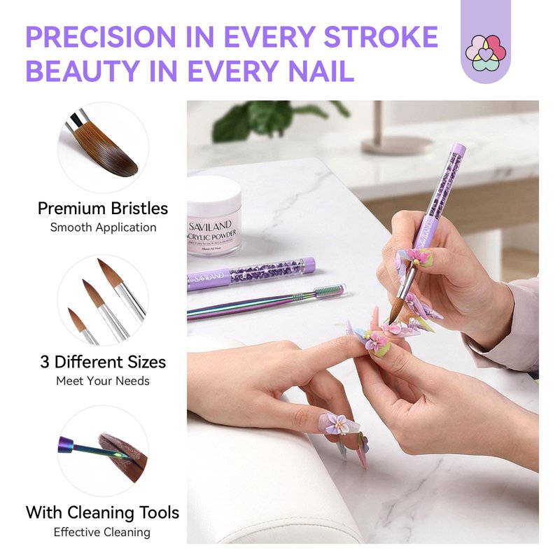SAVILAND Kolinsky Acrylic Nail Brush: Size 8 Professional Nail Art Brush for Acrylic Application Kolinsky Acrylic Brush for Nails Extension, Kolinksy Nail Tools for Women Home Salon Use Aurora Handle
