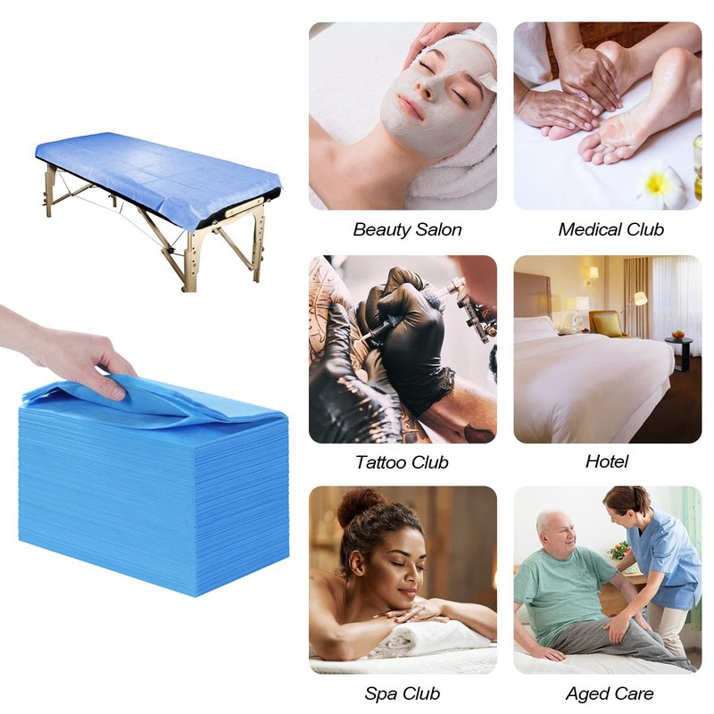 100Pcs Massage Table Cover 31''x71'' Waterproof Disposable Bed Sheets, Non-Woven Fabric Massage Table Sheets, Breathable Protector Bed Cover for Massage Therapy Tattoo Beauty Salon Hotels (Blue)