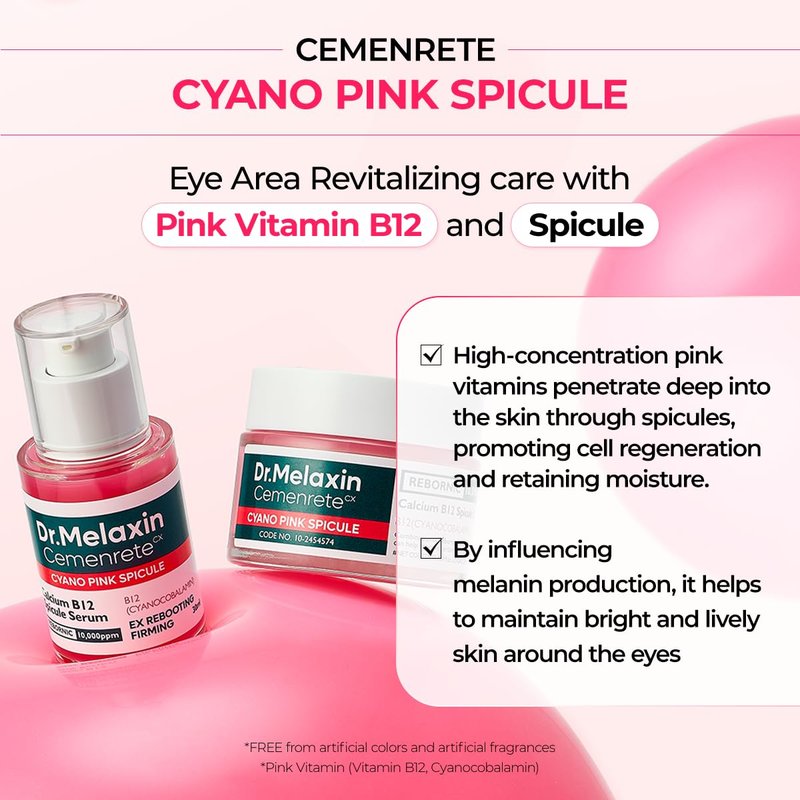 Dr. Melaxin Cyano Pink Spicule Cream - Dark Circle & Fine Line Treatment with Calcium & Vitamin B12 | 1.69 fl. oz.
