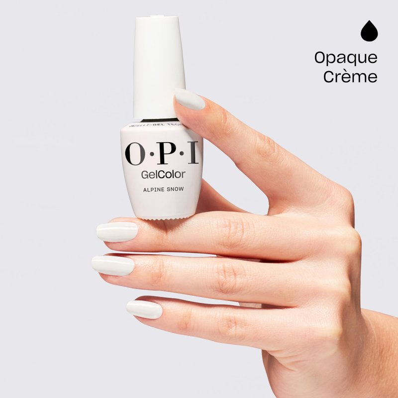 OPI GelColor Alpine Snow | Opaque Soft White Crème LED Cure Gel Nail Polish | Salon-Quality Shine, Long-Lasting Wear | Vegan & HEMA Free | 0.5 Fl Oz