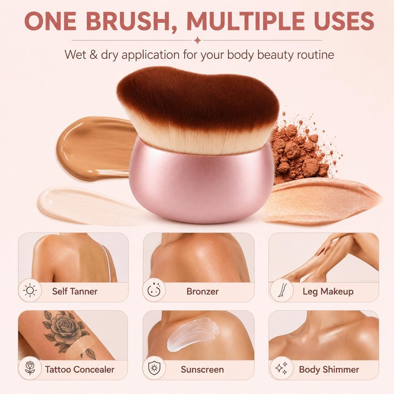 BeeYoYe Body Makeup Brush for Self Tanner – Wide Kabuki Brush Applicator for Body Blending, Bronzer, Leg Makeup & Concealer, Streak-Free Full-Body Coverage Perfector, Pink