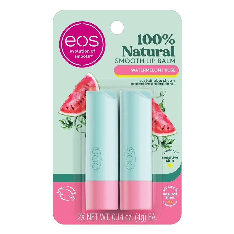 EOS 100% Natural Lip Balm - Watermelon Frosé Flavor for All-Day Moisture | 0.14 oz, 2-Pack