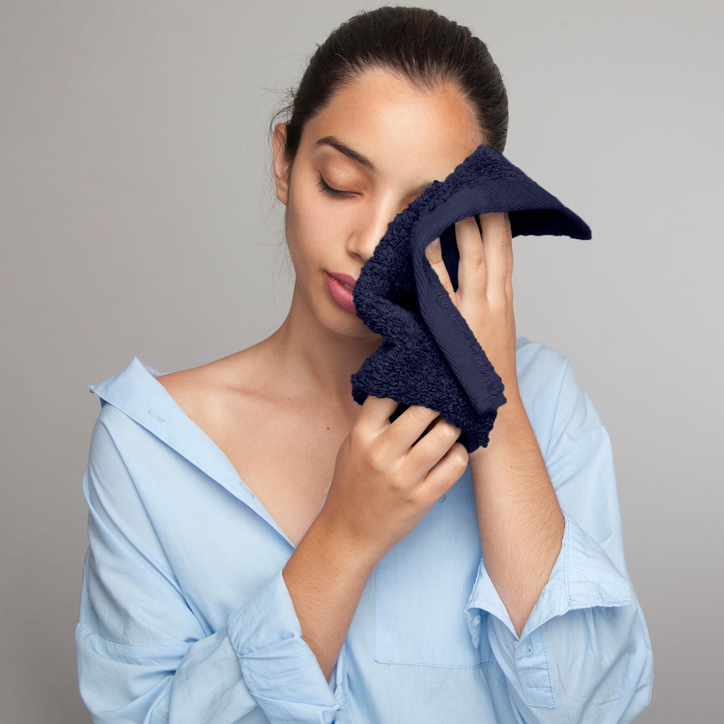 Novo Home Face Towels Pack of 12 – 100% Cotton Wash Cloths (12x12 inch) – Soft, Quick Dry & Highly Absorbent Hand Towels for Bathroom, Spa, Gym, Kitchen and for Daily Use - (Navy Blue)