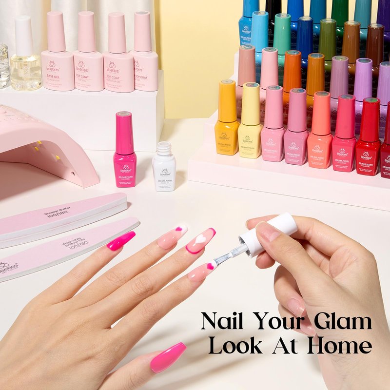 Beetles Gel Nail Polish Kit with U V Light -35 Colors Gel Polish Set 68 Pcs One Color One Bottle Mood Mosaic Nail Kit with Top Base Coat Beauty Must Have DIY Salon Manicure Gifts for Women