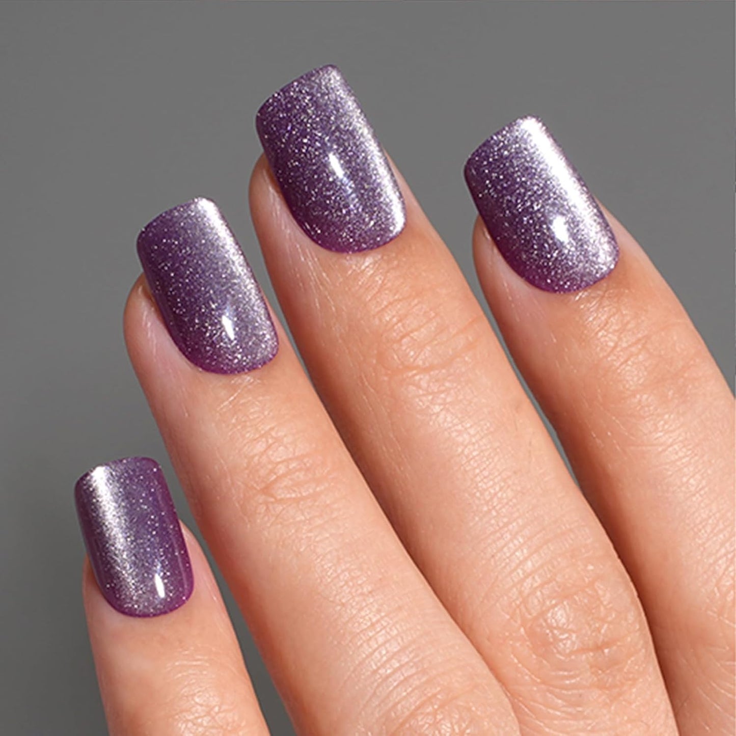 TOGZOM Press On Nails - 120 Pcs Short Cat Eye Acrylic Glitter Gel Kit | Reusable Glossy Manicure in 15 Sizes