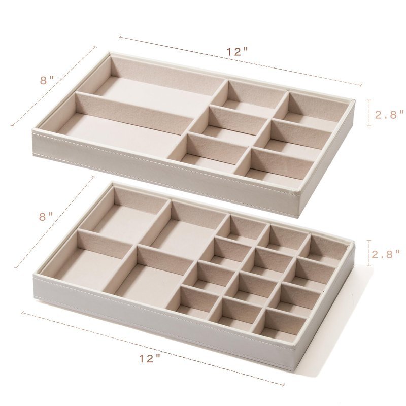 BINO | Jewelry Tray 2-Pack(Solid White) Stackable Jewelry Organizer Display | Accessories Holder and Display, Velvet Accent | Jewelry Display Case | Counter Showcase | Necklace, Bracelets, Earrings