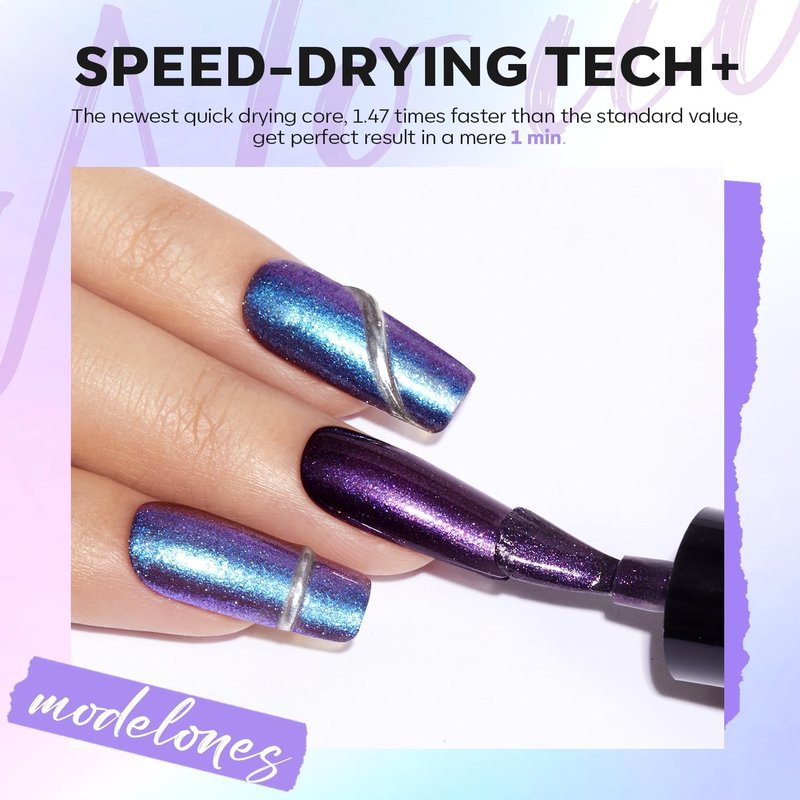 Modelones Chameleon Nail Polish Set - 6 Colors Holographic Quick Dry Mini Lacquer | Gift for Women & Girls