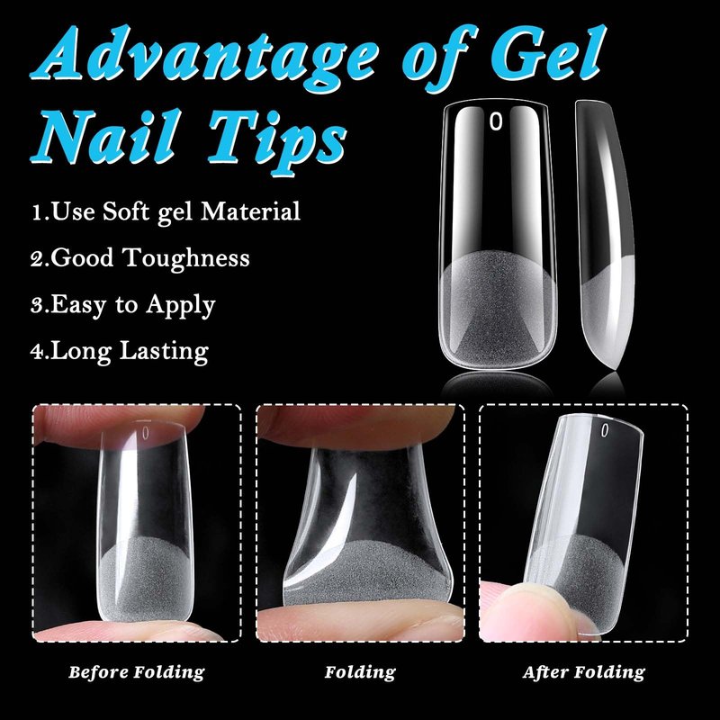300pc Long Square Nail Tips, Soft Gel Nail Tip Square Long Fake Nails Artificial Fingernail, 15 Sizes Full Cover Clear Press on Nail Acrylic Nails Tips for Nail Extensions, Press on Nails Making