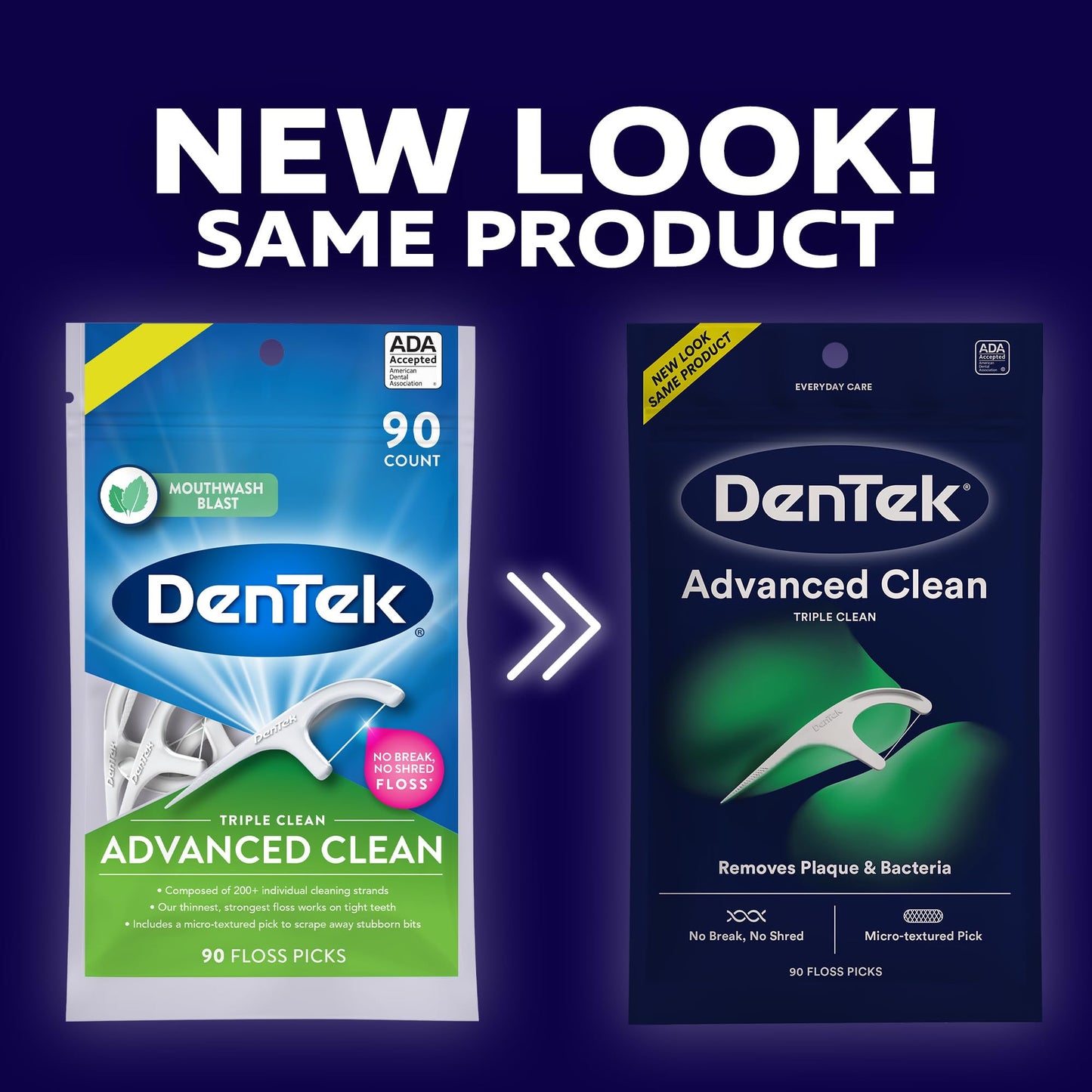 DenTek Advanced Clean Floss Picks with No Break & No Shred Dental Floss, Plaque Remover, 90 Count