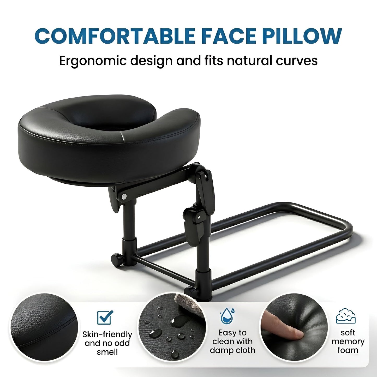 Tademis Massage Headrest for Bed Home Mattress Top Massage Kit Adjustable 18" Height SPA Head Holder Massage Face Cradle Home Salon Face Cushion Support Bracket (Black)