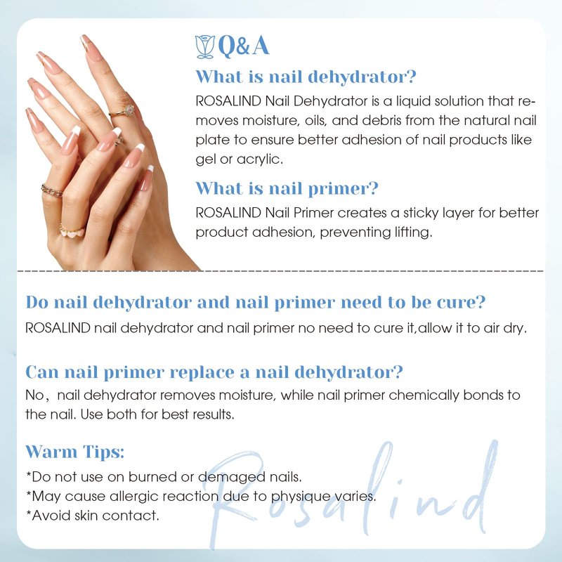 ROSALIND Nail Primer,11 ml Air Dry Acid Free No Lift Bond Primer, Hema-Free Bonder for Gel Polish Nail Supplies Set