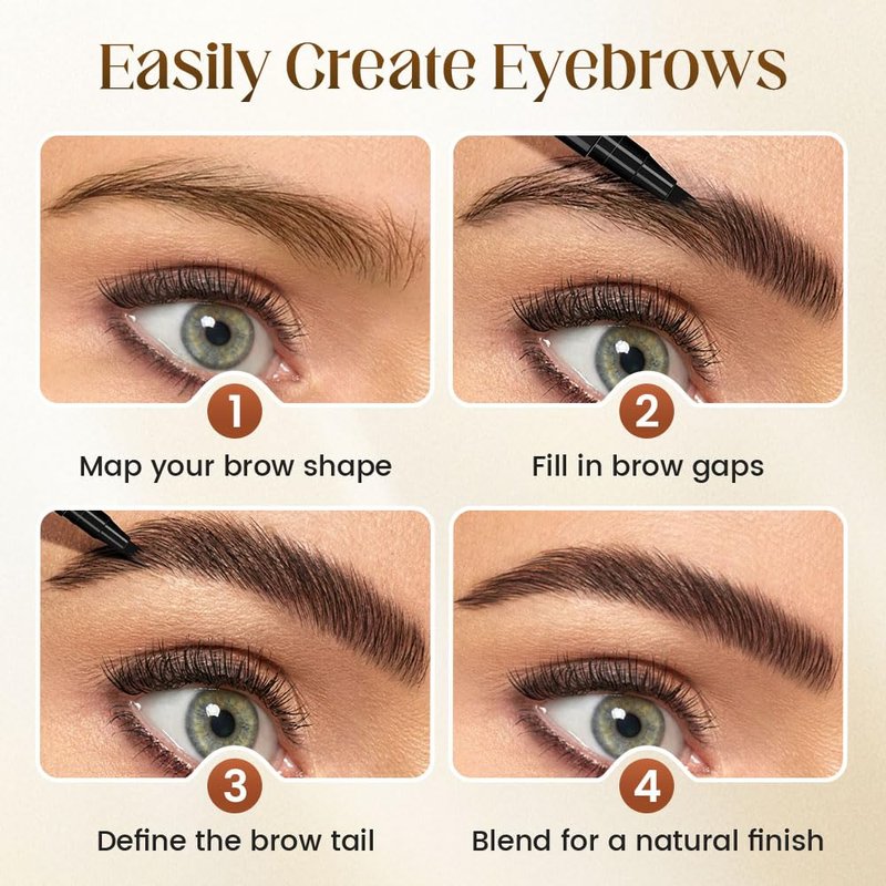 Microblading Eyebrow Pencil - 4-Tip Waterproof Brow Pen for Precise Contouring | Dark Brown