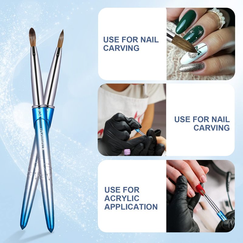Acrylic Nail Brush Size 4,KEMEISI 100% Pure Kolinsky Nail Art Brushes Sturdy Handle Oval Shaped Acrylic Powder Nail Design Tools for Professional Manicure DIY Home Salon (Blue Gradient)