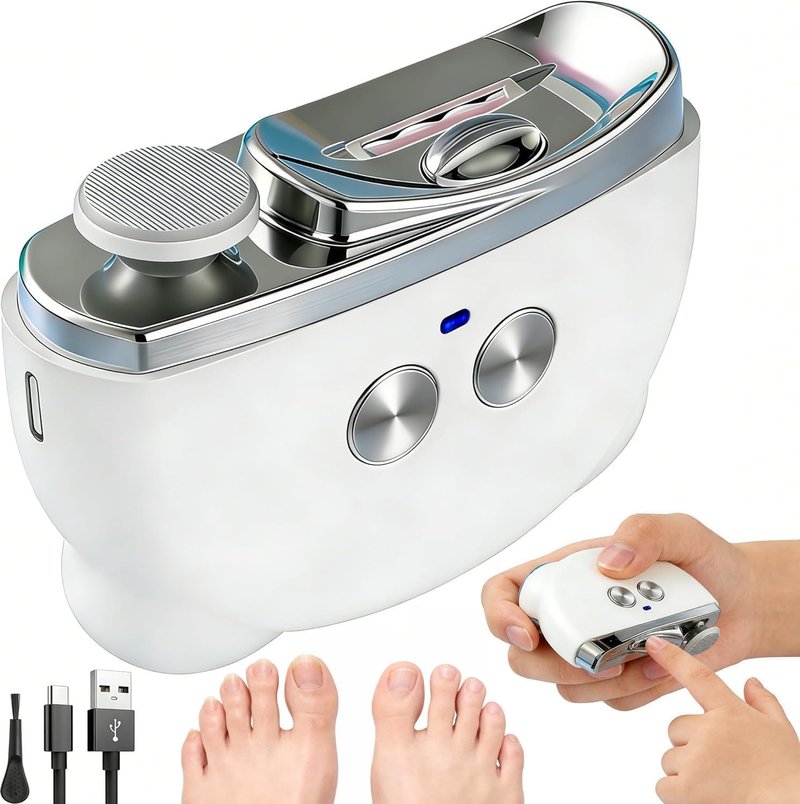 Skiennix Electric Nail Clipper - Safe & Painless Automatic Nail Cutter with LED Light | 3 Speeds, White