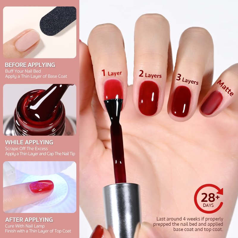 GAOY Sheer Red Gel Nail Polish - 16ml Translucent UV Light Cure for DIY Nail Art | Wine Red 1541