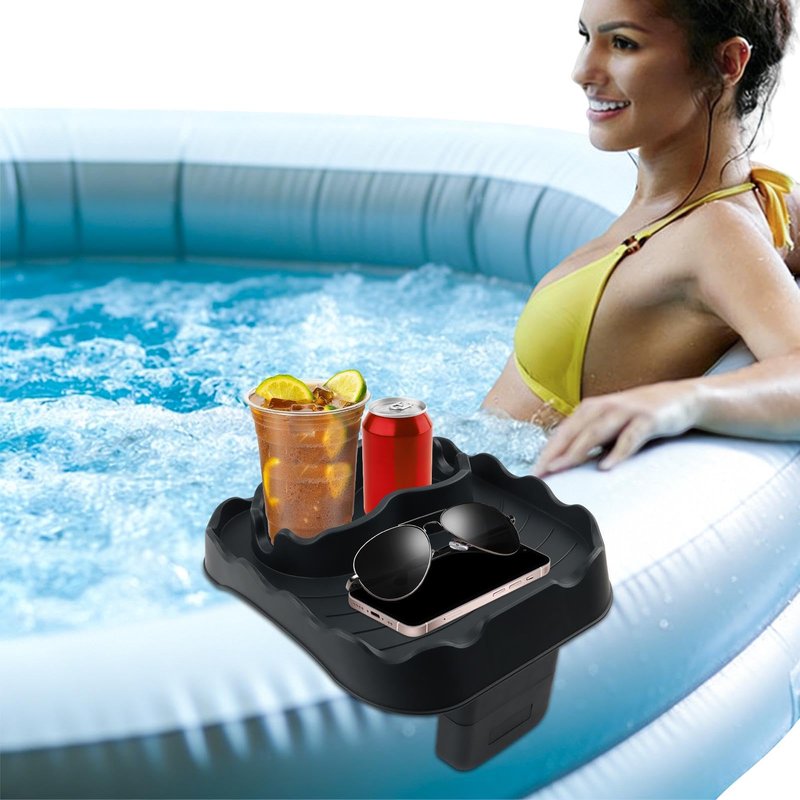 Hot Tub Table Tray,Foldable Hot Tub Side Table,No nslip Drink Caddy with 2 Cup Holders and Drain Holes,Keep Snacks-Drinks Handy and Dry,for Inflatable Spa/Pool/Bathtub