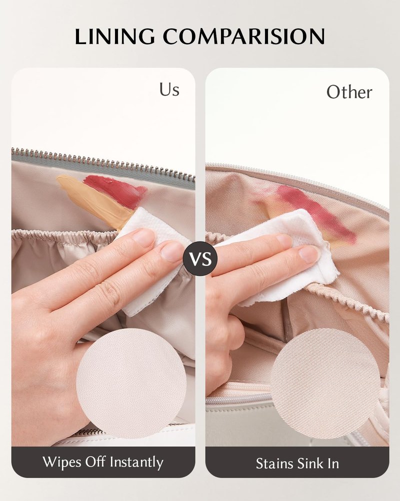EACHY Travel Makeup Bag, 2.0 Cosmetic Bag for Women, Waterproof PU Leather,Flat Open Portable Toiletry Bag for Skincare, Brushes & Travel Essentials