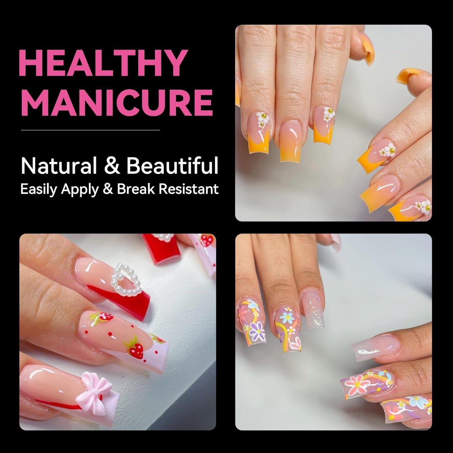 UNA GELLA Medium Square Nail Tips - 216 Pcs Clear Half Cover Gel Nails for DIY & Salon Use | Long-Lasting Matte Finish