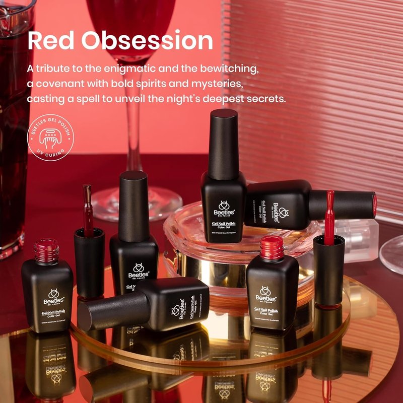 Beetles Red Gel Polish Set - 6 Vibrant Shades for Stunning Nail Art | Soak Off UV/LED Kit for DIY Home Salon