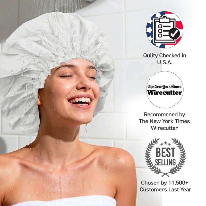 DONNA Super Jumbo Shower Cap – Comfortable Elastic Band, 100% Waterproof Hair Cap for Long Hair, Braids & Thick Styles, Reusable Big Shower Cap for Women, Keeps Hair Dry & Protected, Black