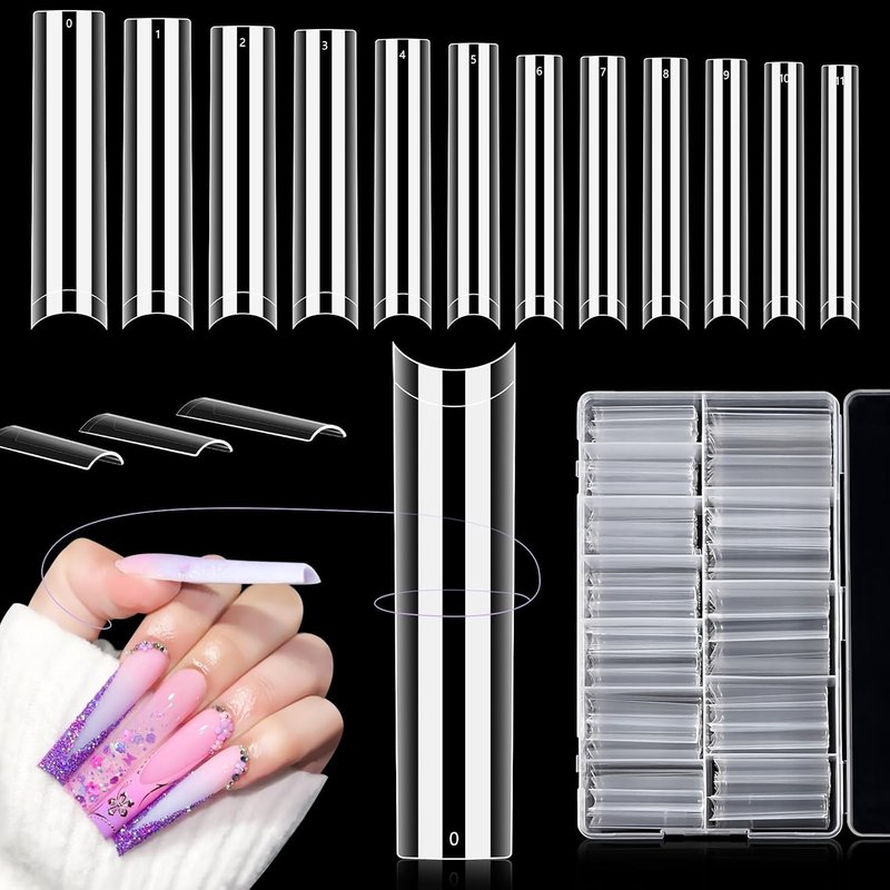 LIONVISON 504PCS Clear Nail Tips - 3XL Extra Long Flat Tapered Square for Acrylic Nails | 12 Sizes