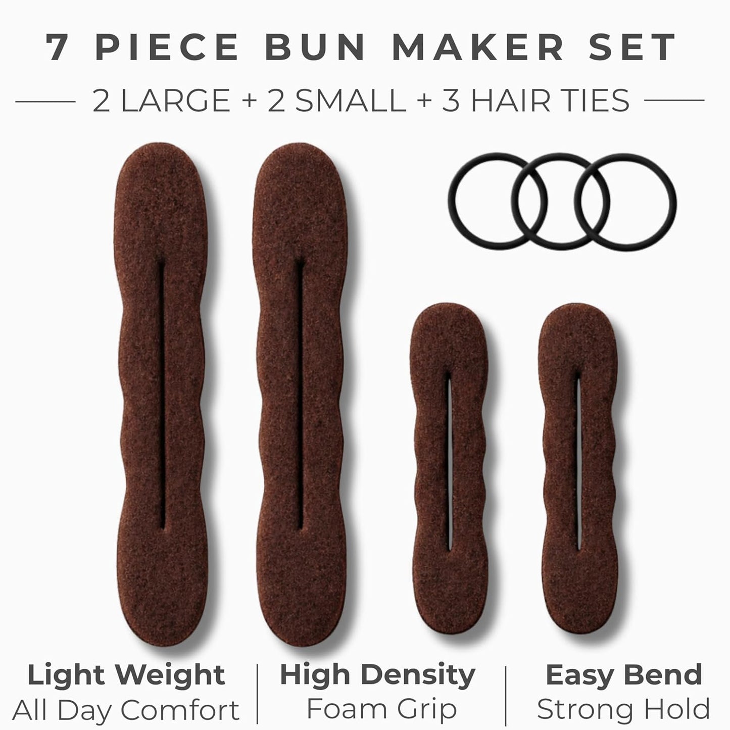 Styla Hair Magic Bun Maker - Foam Sponge Bun Shaper Set (2 Small, 2 Large) | Brunette Hair Accessories