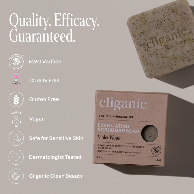 Cliganic Exfoliating Bar Soap – Body Scrub Soap with 98% Natural Ingredients Cleanses, Smooths & Revitalizes Skin, Moisturizing Soap Bar- Cypress Neroli & Violet Wood Scents (2 Pack)