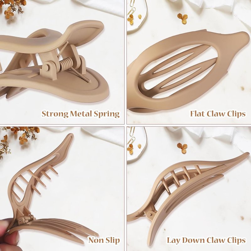 Flat Hair Clips Set - 6 Durable Claw Clips for Women | Stylish Brown & Grey Accessories