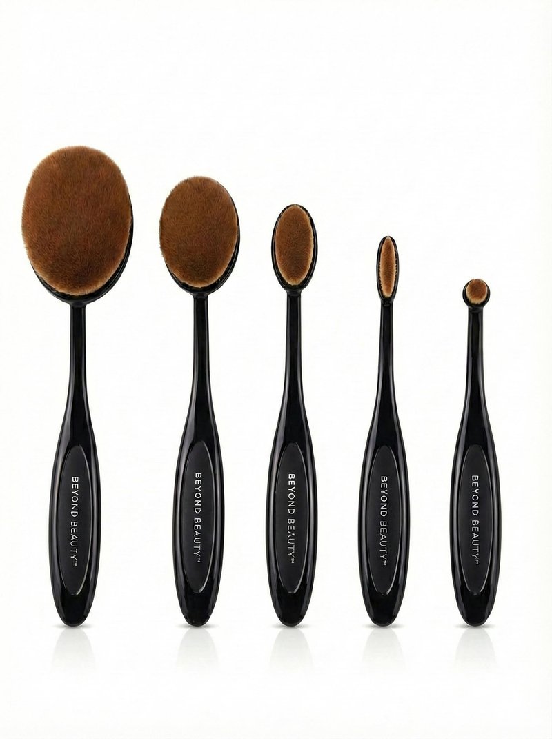 Beyond Beauty Oval Makeup Brush Set 5-Piece, Super Soft Synthetic Brushes for Foundation Blending, Contour, Concealer, Face and Eye Makeup