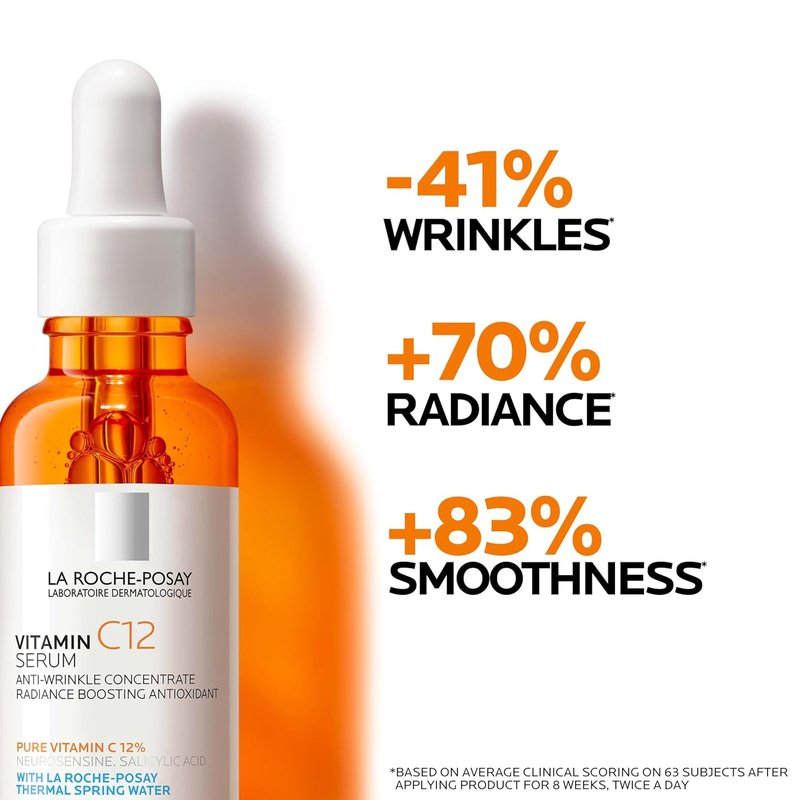 La Roche-Posay Pure 12% Vitamin C Serum - Hydrating Face Serum with Hyaluronic & Salicylic Acid | Boost Radiance, Reduce Wrinkles, 1 oz