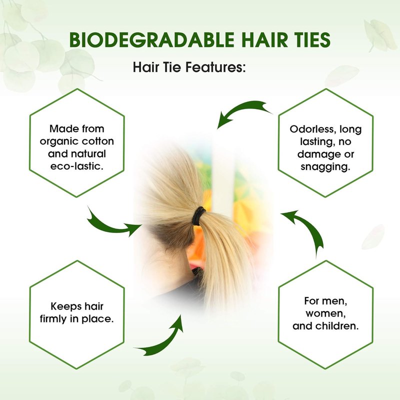 Biodegradable Elastic Hair Ties - Organic No Crease Black Ponytail Holders | 5mm, 27 Count