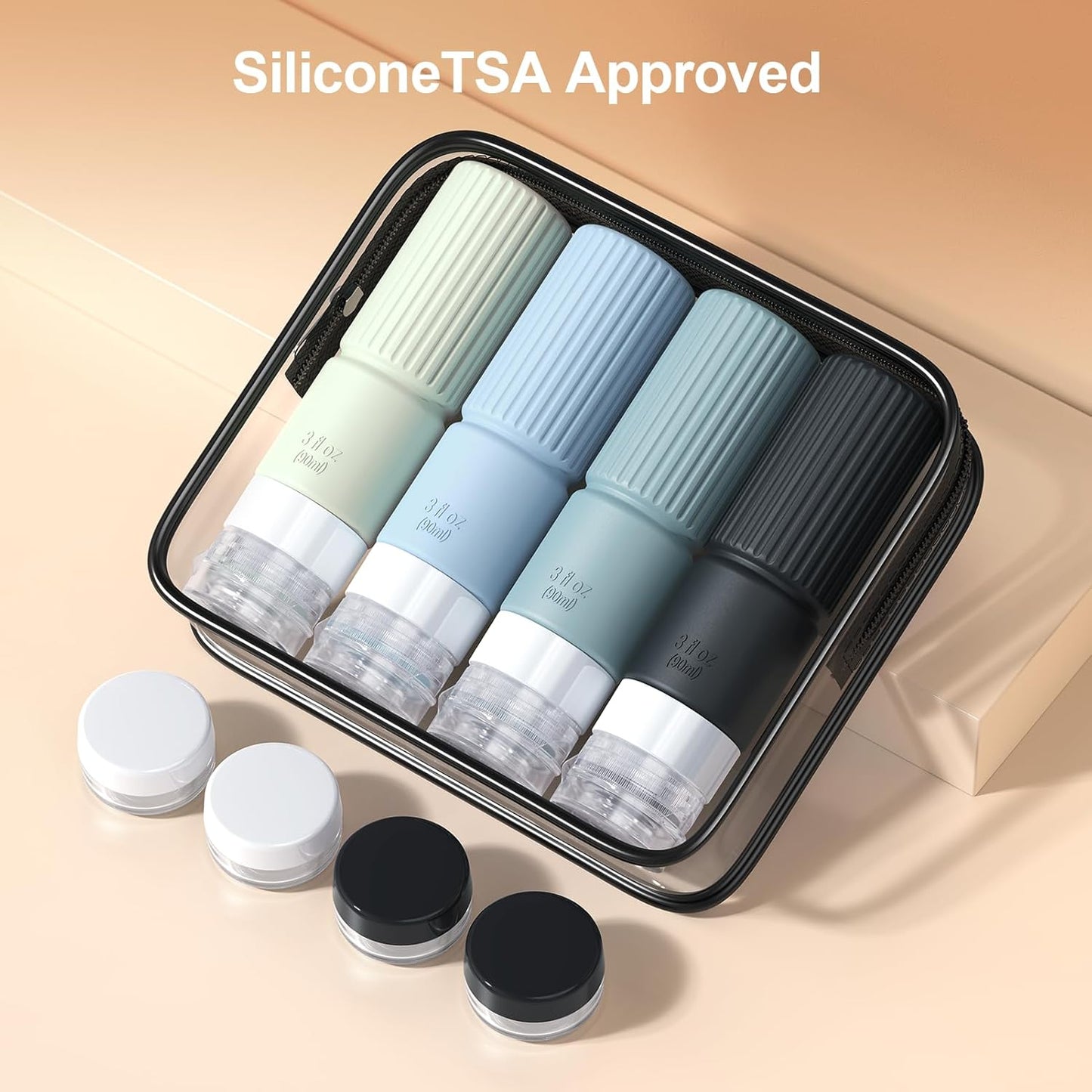 Travel Bottles for Toiletries - TSA Approved Silicone Containers | Leak-Proof 3oz Refillable Shampoo & Conditioner Set