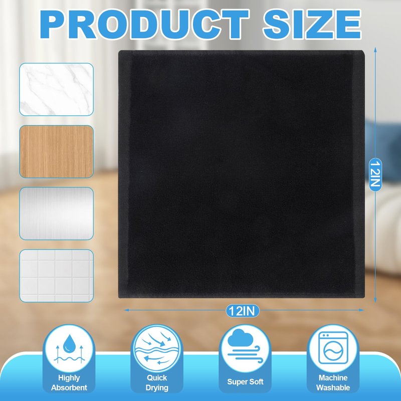 INFICRIME 6 Pack Microfiber Wash Cloth, 12x12 Inch Highly Absorbent and Soft Feel Fingertip Towels, Machine Washable Washcloths for Bathroom, Gym, Hotel, Spa and Kitchen, Black