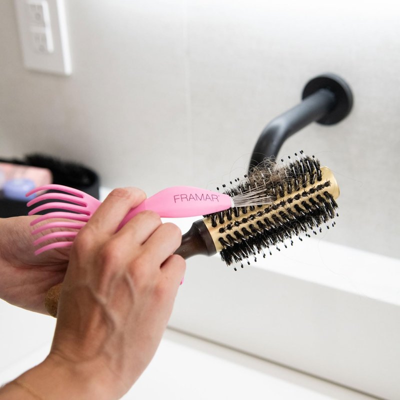 FRAMAR Premium Hair Brush Cleaner Tool – Hairbrush Cleaner Tool, Brush Cleaner Tool for All Types, Comb Cleaner – 2 in 1 Design Removes Hair & Build up Instantly – Pink