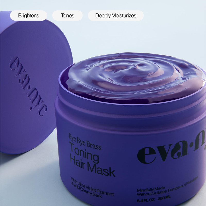 Eva NYC Toning Hair Mask - Anti-Brass Formula for Blonde, Gray + Lightened Hair - Ultra-Violet Pigment and Wild Cherry Bark to Tone and Moisturize - Neutralize Brass - Ginger Rose Scent - 8.4 fl oz