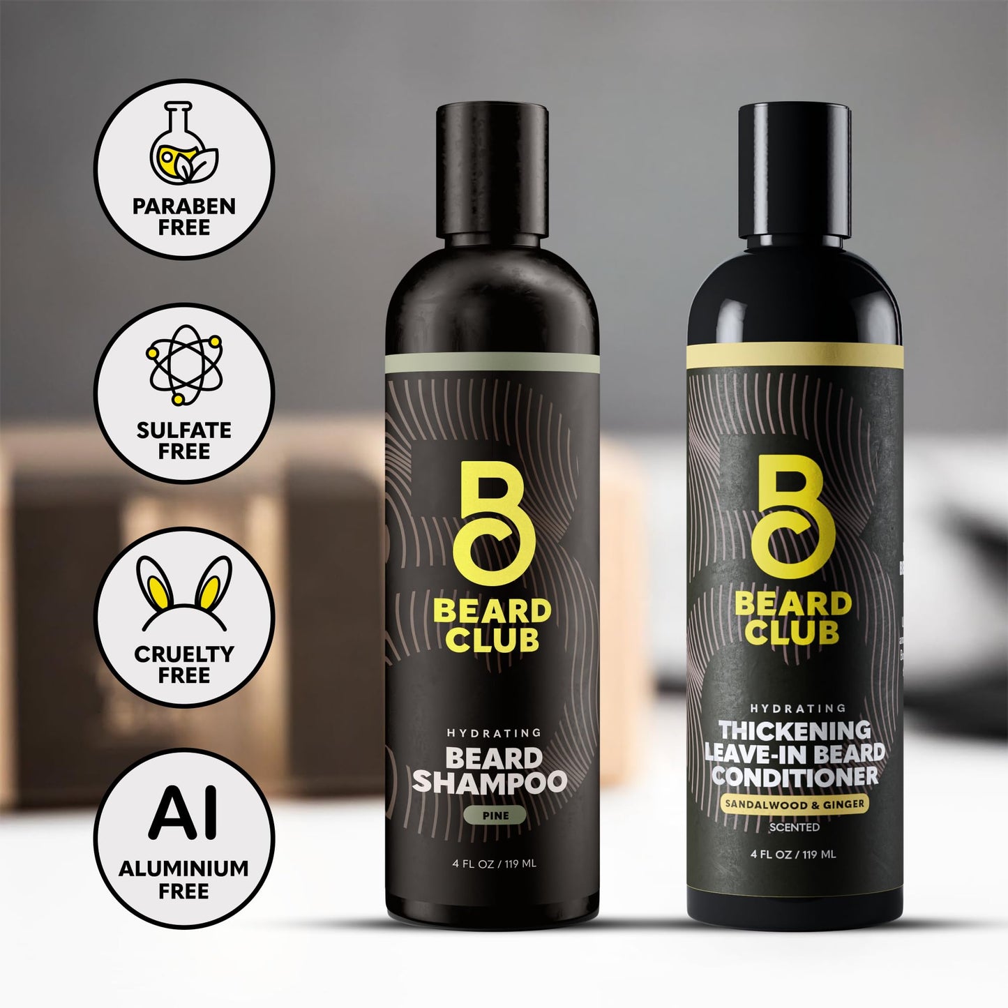 The Beard Club Beard Wash and Conditioner Set – Facial Hair Shampoo & Leave-In Conditioner for Men – Hydrating, Softener Mens Face Wash Grooming Care Gift Kit
