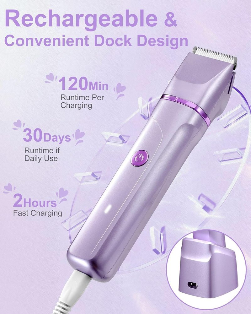 Bikini Trimmer for Women - Painless Electric Razor for Smooth Skin | Cordless, Waterproof, USB Charging, Purple