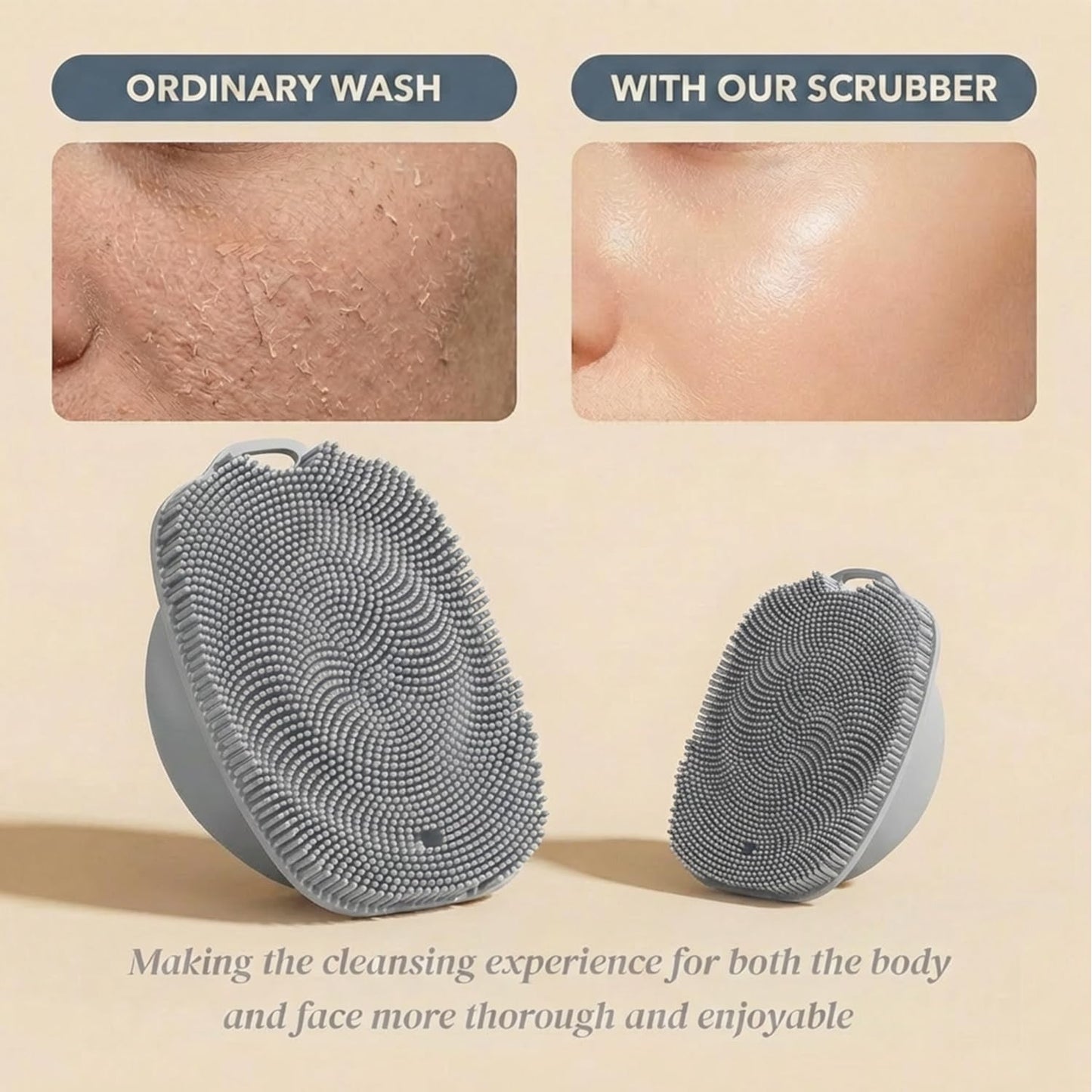 ARIOSOX, Soft Silicone Body Scrubber, Face Scrubber Silicone, Gentle Texture Exfoliating Body Scrubber for Men and Women On Sensitive Skin, Back Large Suction Cup for Easy Dry and Store (Gray)